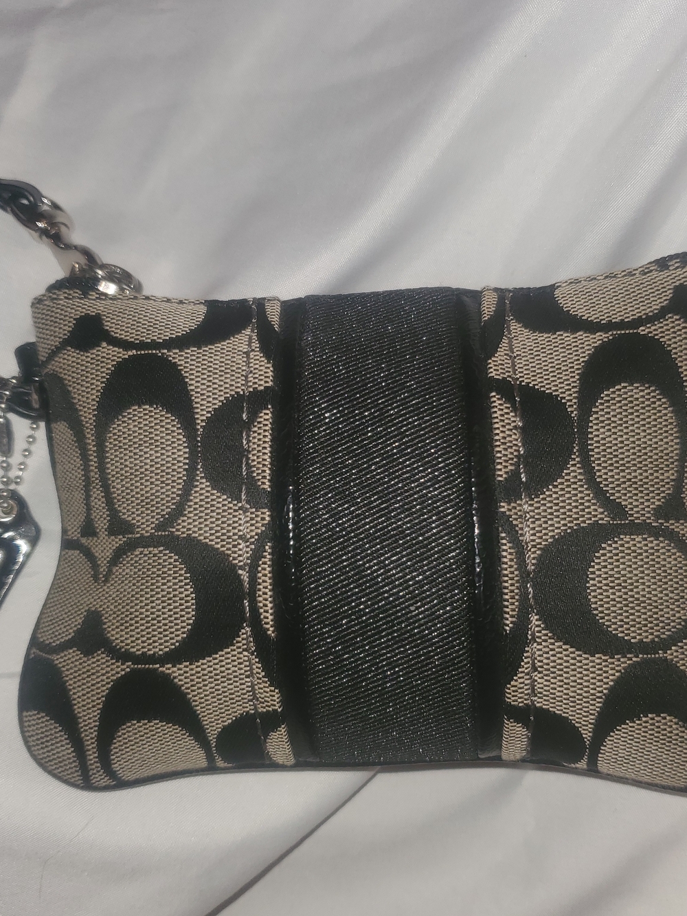 Coach Signature Canvas Wristlet in Black and Beige